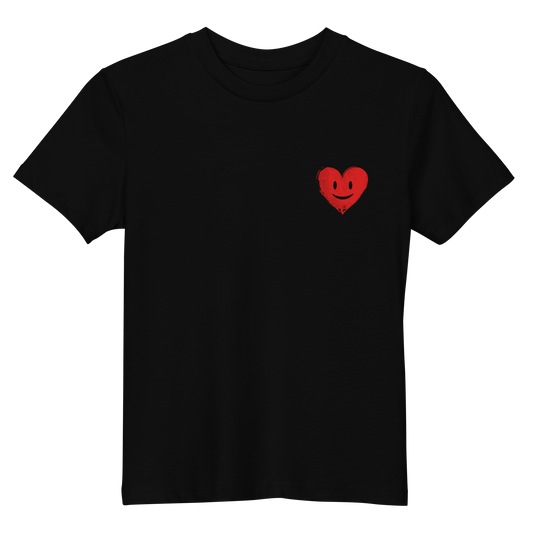 Schwarzes Kinder T-Shirt mit lachendem roten Herz