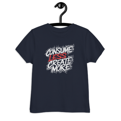 Navy Kinder T-Shirt mit   Consume Less, Create More Schriftzug im Streetart Style