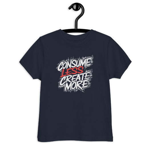 Navy Kinder T-Shirt mit   Consume Less, Create More Schriftzug im Streetart Style