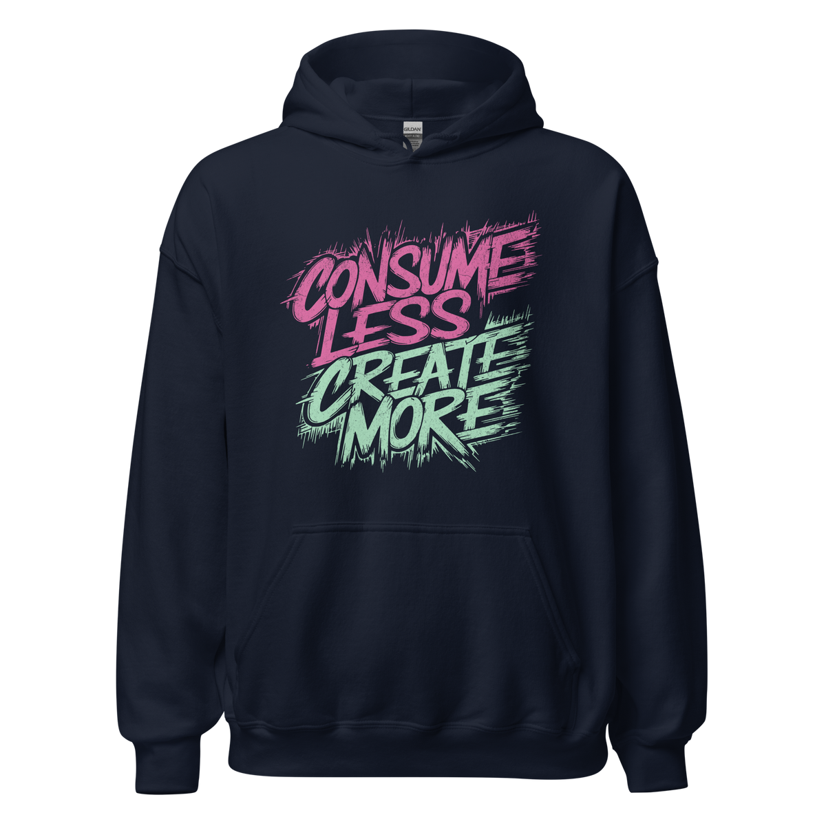 Navy Unisex Pullover mit Consume Less, Create More Print