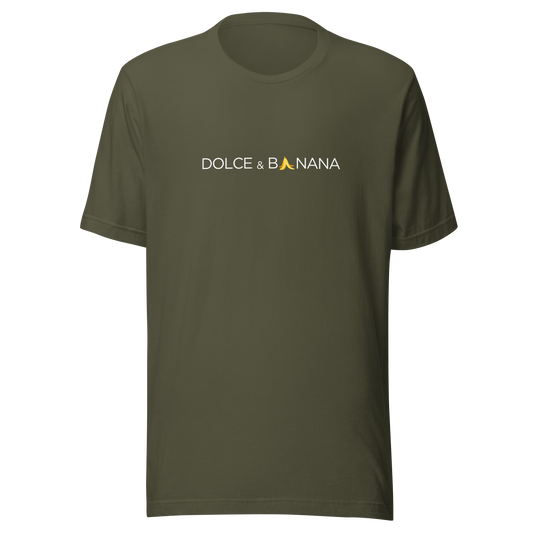 Militärgrünes Unisex T-Shirt mit Dolce & Banana Brustprint