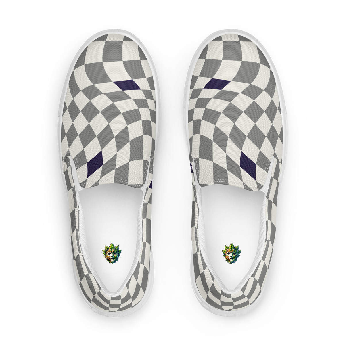 Herren Slip Ons mit grau weißem karierten Muster Obenansicht