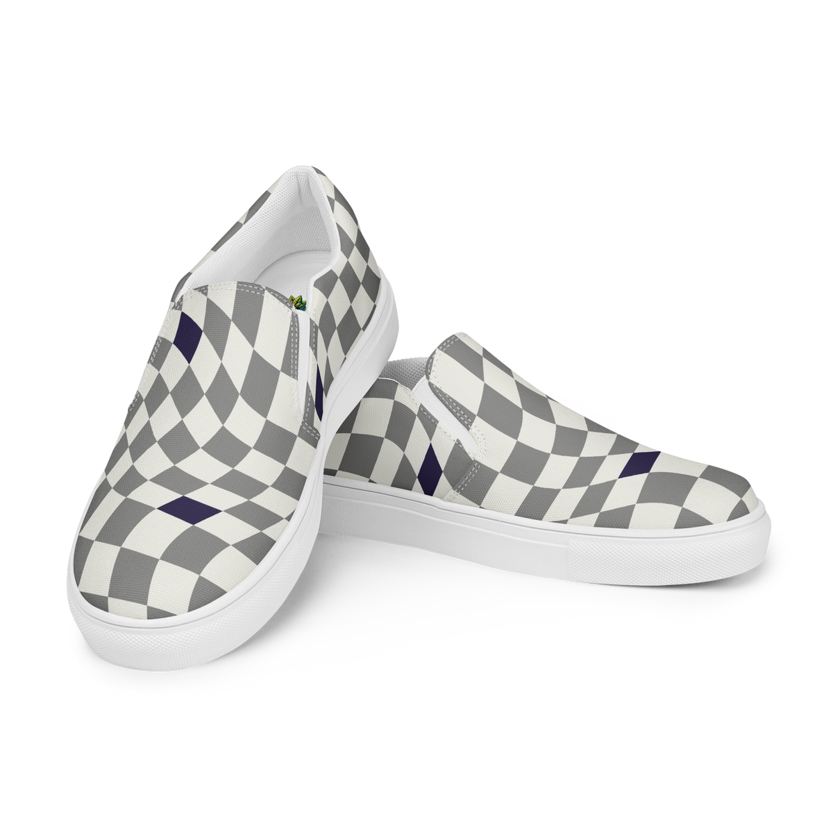 Herren Slip Ons mit grau weißem karierten Muster Seitenansicht