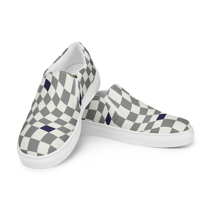 Herren Slip Ons mit grau weißem karierten Muster Seitenansicht
