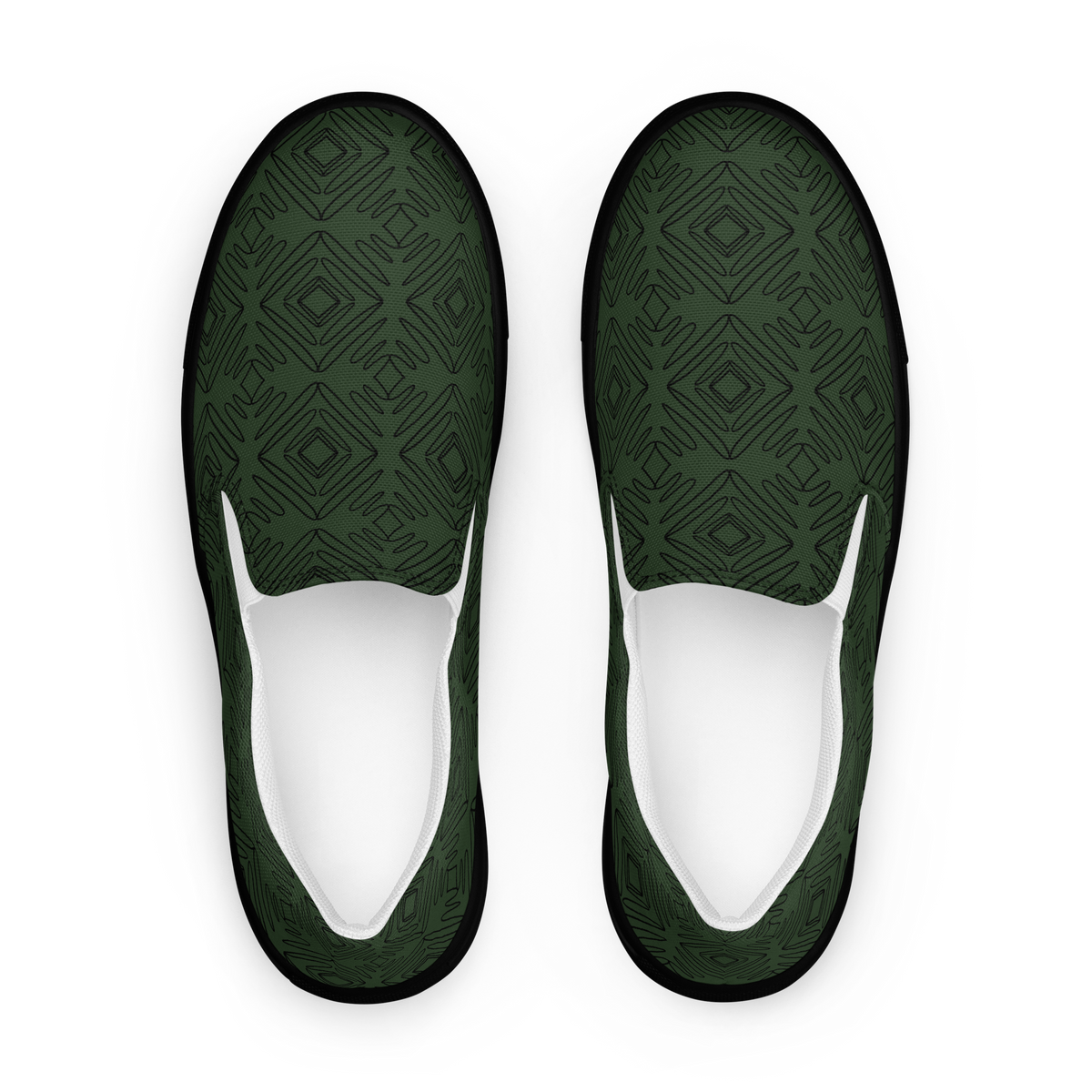Obenansicht Herren Slipper in dunklem grün mit geometrischen schwarzen Linien