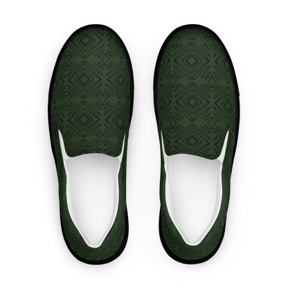 Obenansicht Herren Slipper in dunklem grün mit geometrischen schwarzen Linien