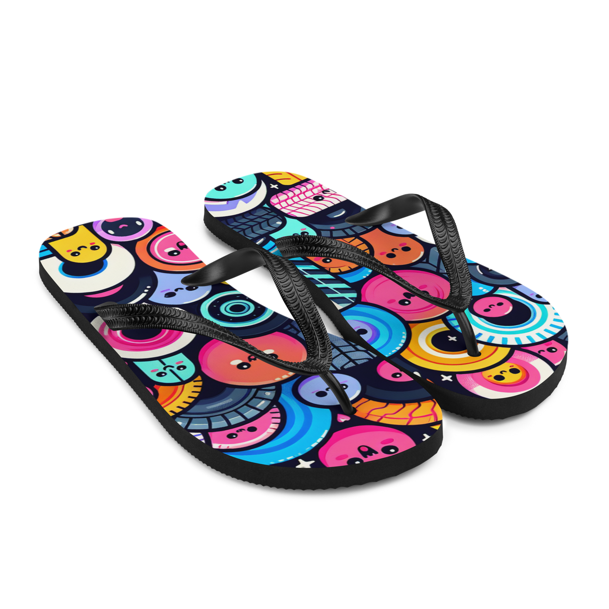 Flip Flops mit bunten und fröhlichen Reifen bedruckt, Seitenansicht