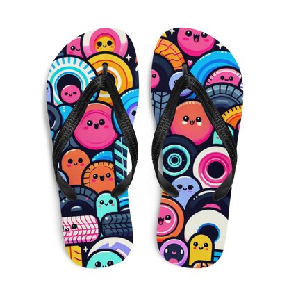 Flip Flops mit bunten und fröhlichen Reifen bedruckt