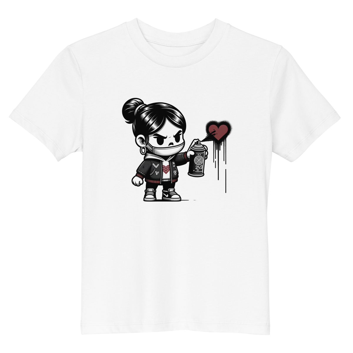 Weißes Kinder T-Shirt mit Mädchen das Graffiti Herz sprüht