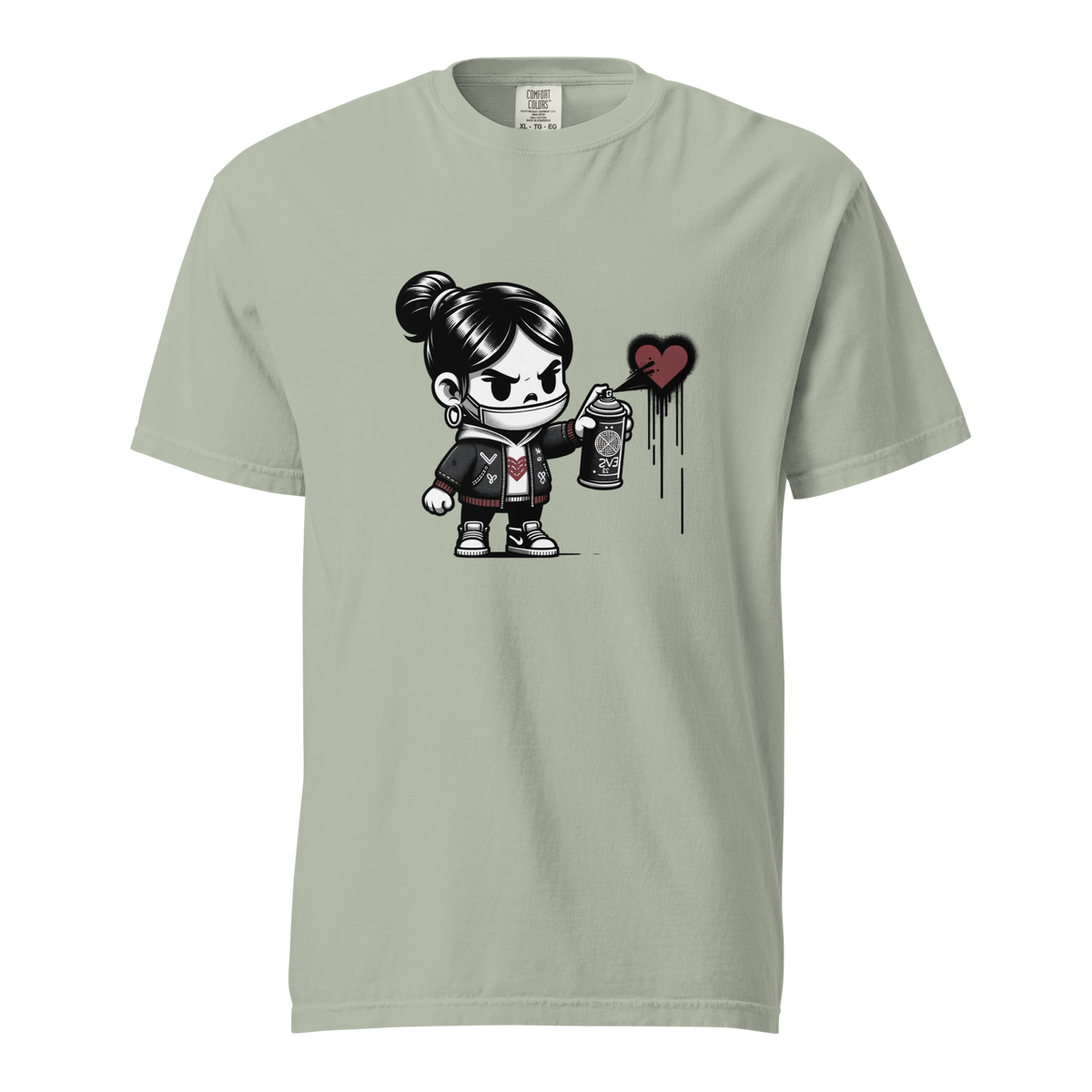 Bay farbendes T-Shirt mit Mädchen das Herz sprüht Print
