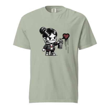 Bay farbendes T-Shirt mit Mädchen das Herz sprüht Print
