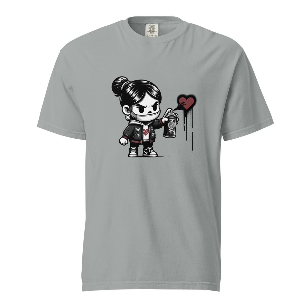 Granit farbendes T-Shirt mit Mädchen das Herz sprüht Print