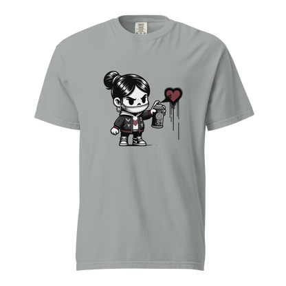 Granit farbendes T-Shirt mit Mädchen das Herz sprüht Print