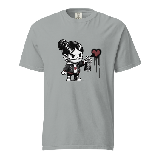 Granit farbendes T-Shirt mit Mädchen das Herz sprüht Print