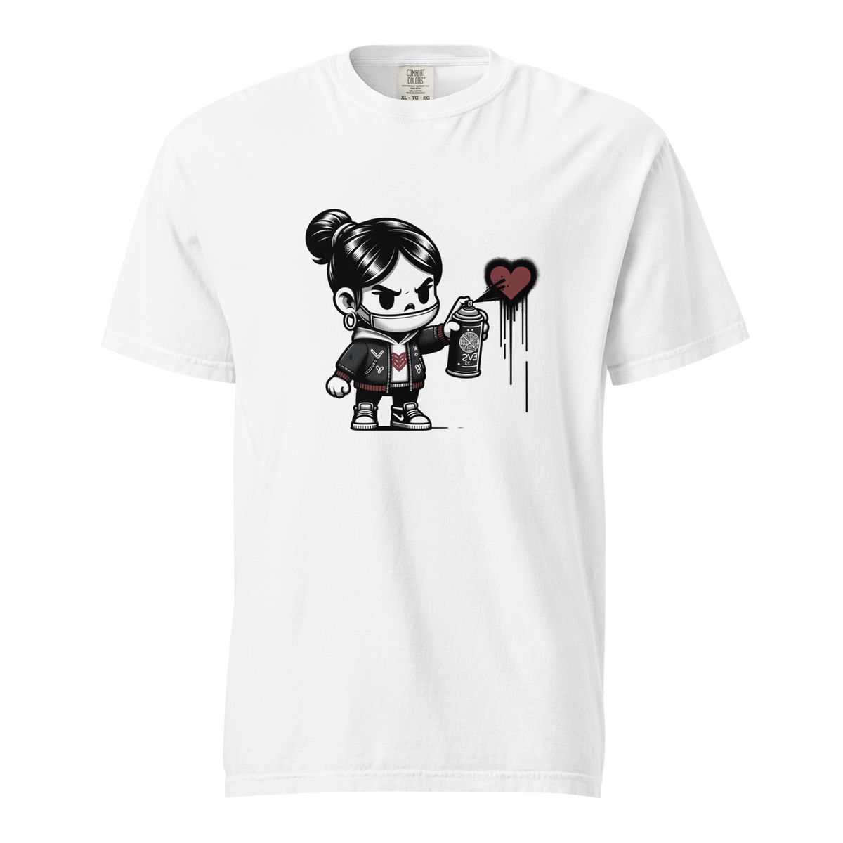 Weißes T-Shirt mit Mädchen das Herz sprüht Print