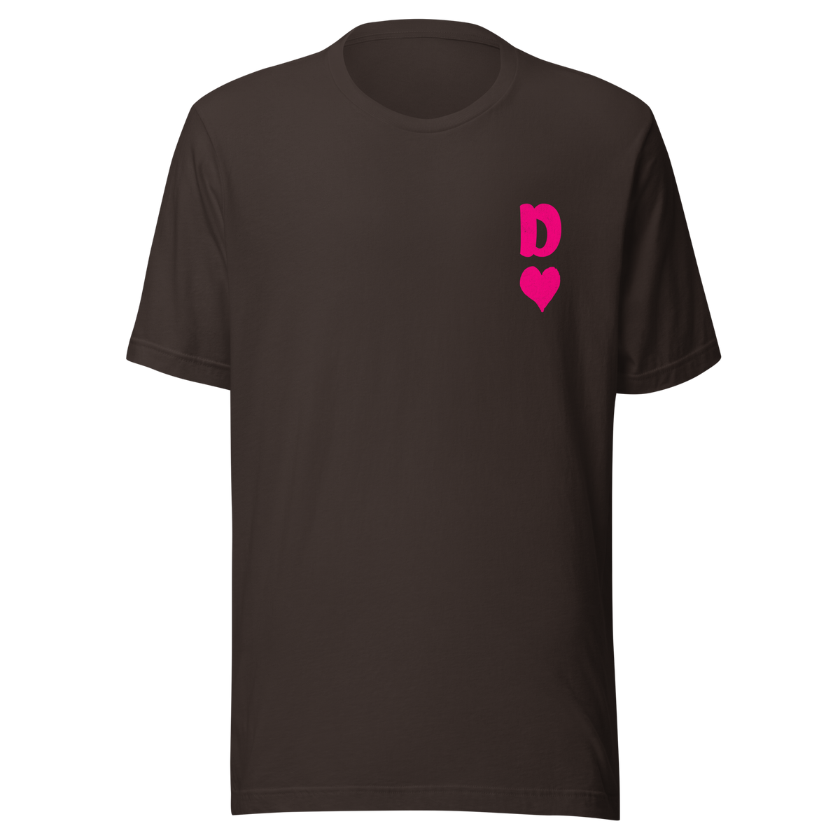 Braunes Partnerlook Unisex T-Shirt mit minimalistischem pinkem Dame Herz Symbol