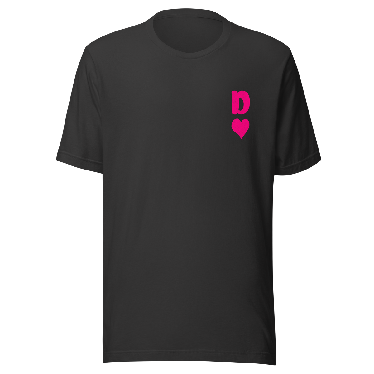 Dunkelgraues Partnerlook Unisex T-Shirt mit minimalistischem pinkem Dame Herz Symbol