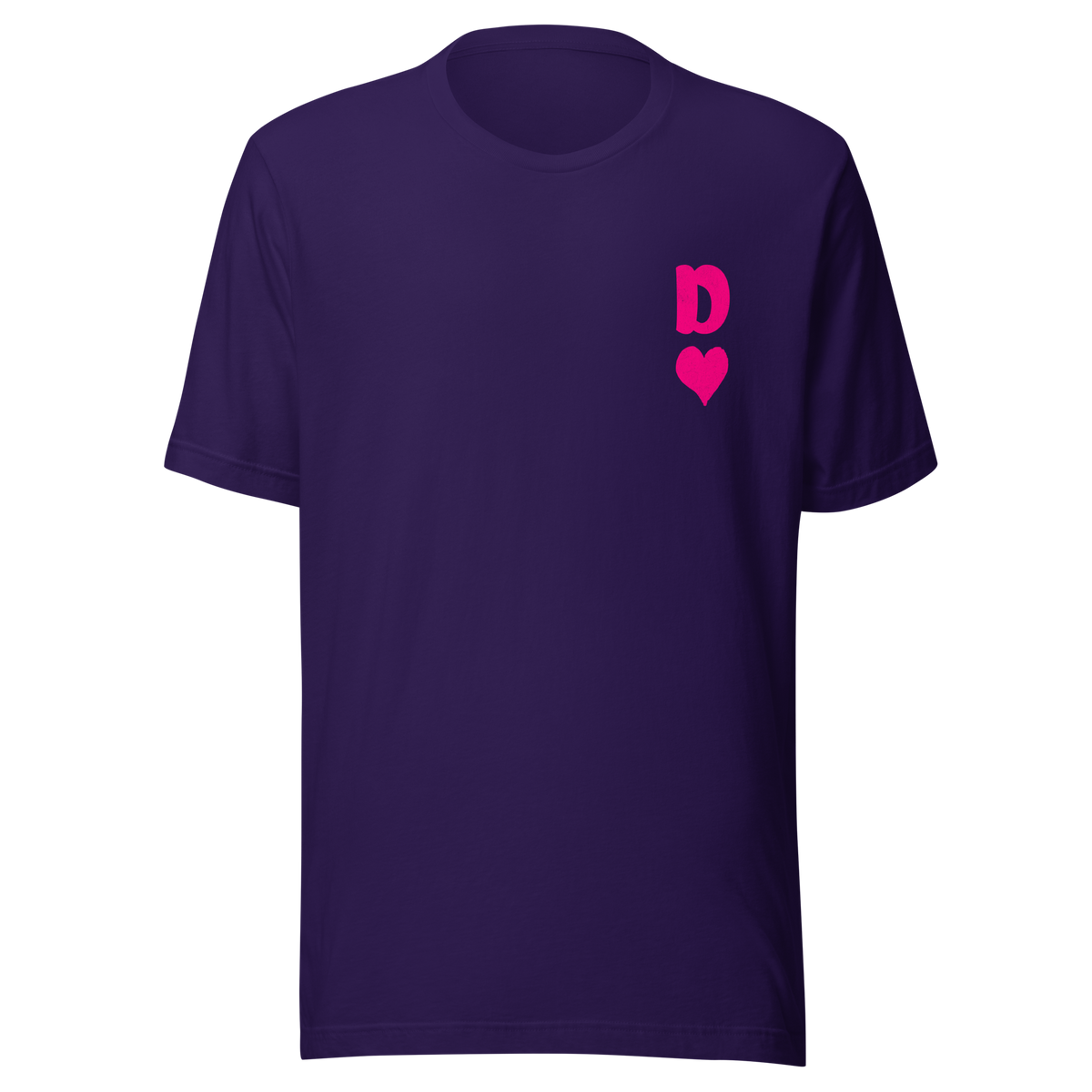 Lila Partnerlook Unisex T-Shirt mit minimalistischem pinkem Dame Herz Symbol