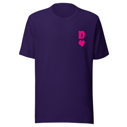 Lila Partnerlook Unisex T-Shirt mit minimalistischem pinkem Dame Herz Symbol