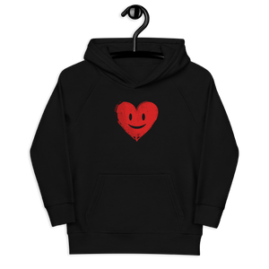 Schwarzer Kinder Hoodie mit rotem lachenden Herz Brustprint
