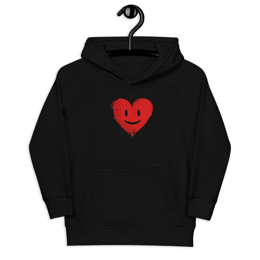 Schwarzer Kinder Hoodie mit rotem lachenden Herz Brustprint