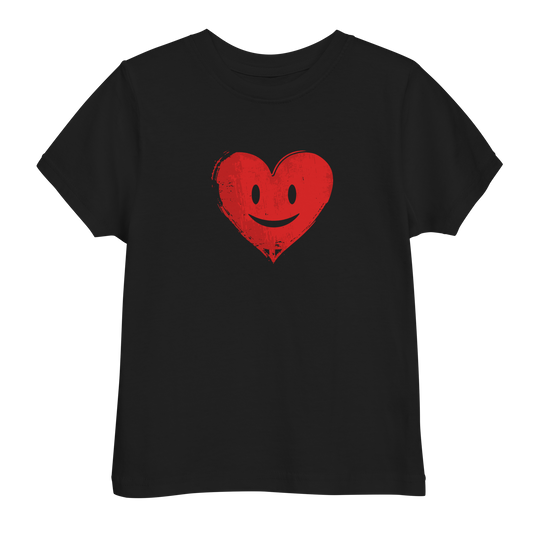 Schwarzes Kinder T-Shirt mit lachendem roten Herz Brustprint