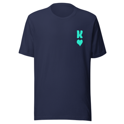 Navy Partnerlook Unisex T-Shirt mit minimalistischem türkisem König Herz Symbol