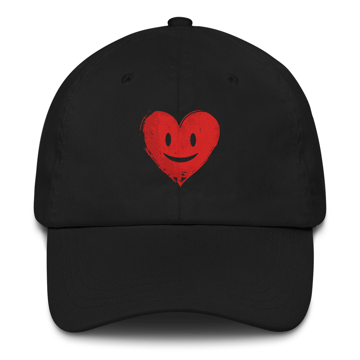 Schwarzes Cap mit kleinem roten lachendem Herz Print