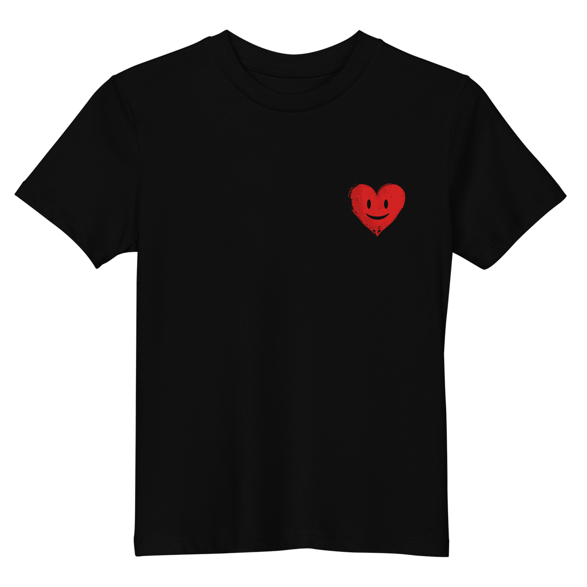 Schwarzes Kinder T-Shirt mit lachendem roten Herz