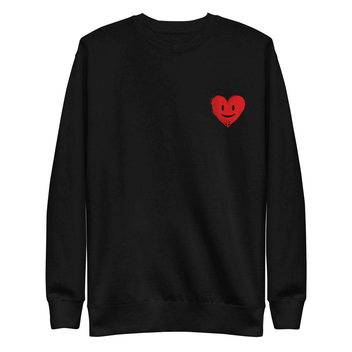 Schwarzer Pullover mit kleinem roten lachendem Herz Print