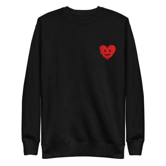 Schwarzer Pullover mit kleinem roten lachendem Herz Print