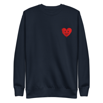 Navy Pullover mit kleinem roten lachendem Herz Print