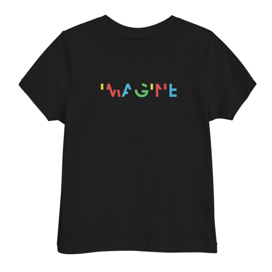 Schwarzes T-Shirt mit buntem IMAGINE Schriftzug