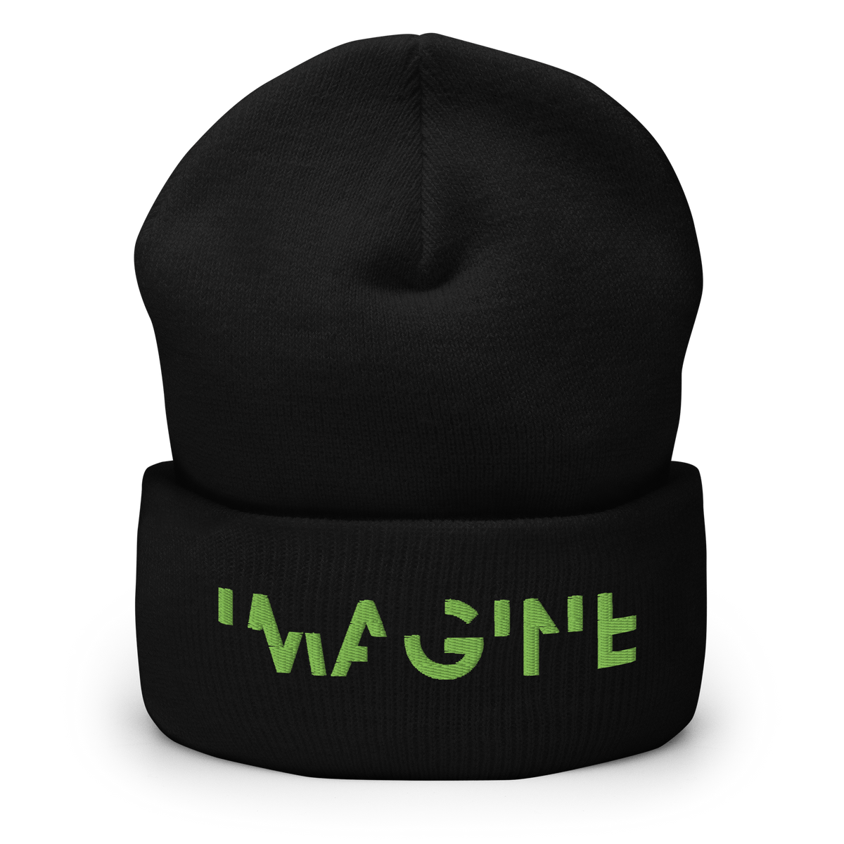 Schwarzes Beanie mit grünem IMAGINE Schriftzug