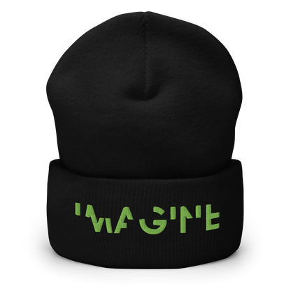 Schwarzes Beanie mit grünem IMAGINE Schriftzug