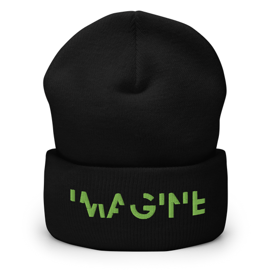 Schwarzes Beanie mit grünem IMAGINE Schriftzug