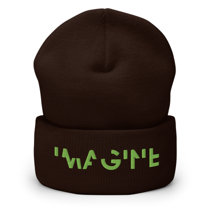 Braunes Beanie mit grünem IMAGINE Schriftzug