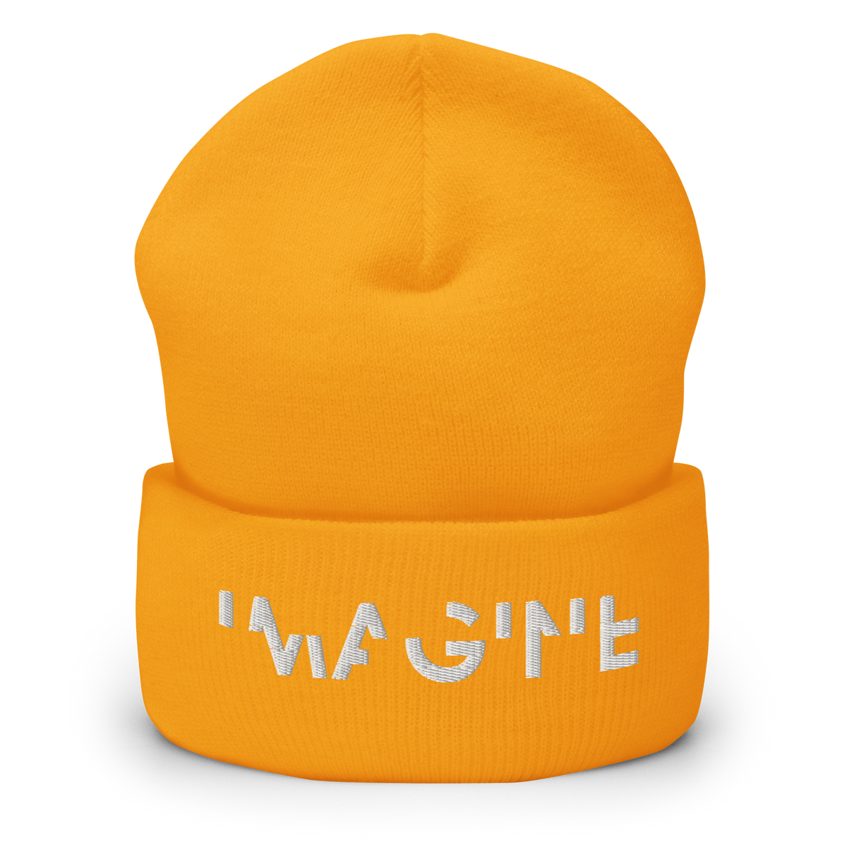 Gelbe Beanie mit weißem IMAGINE Schriftzug