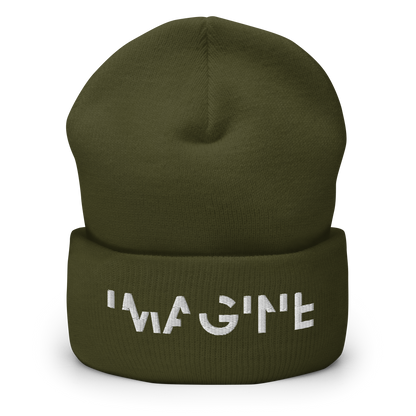 Olivegrünes Beanie mit weißem IMAGINE Schriftzug
