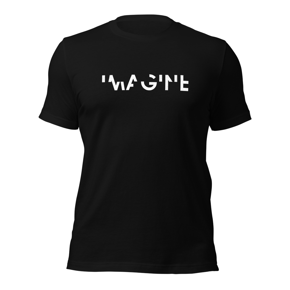 Schwarzes Unisex T-Shirt mit weißem IMAGINE Schriftzug