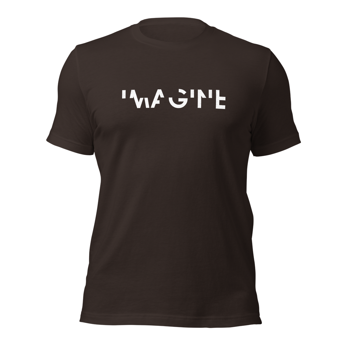 Braunes Unisex T-Shirt mit weißem IMAGINE Schriftzug
