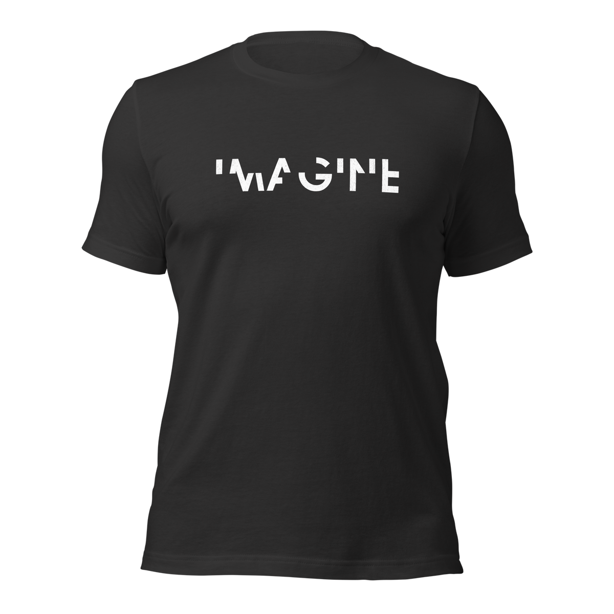 Dunkelgraues Unisex T-Shirt mit weißem IMAGINE Schriftzug