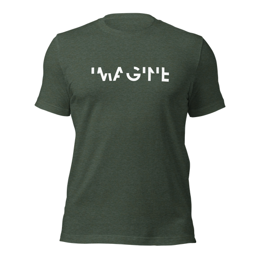 Heather waldgrünes Unisex T-Shirt mit weißem IMAGINE Schriftzug