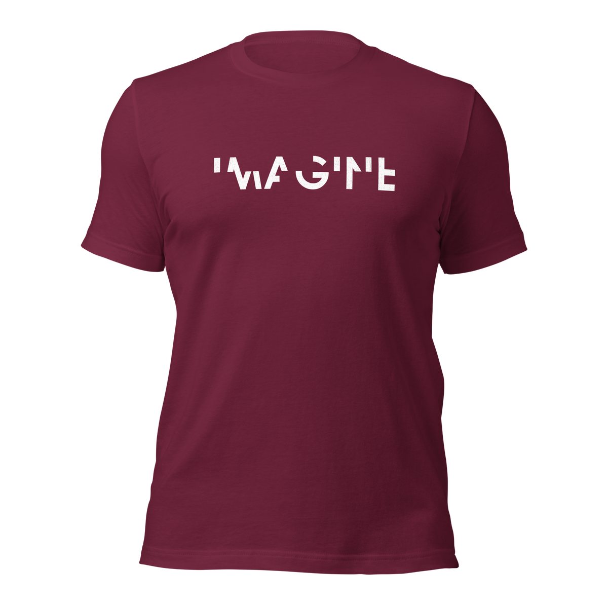 Maroon rotes Unisex T-Shirt mit weißem IMAGINE Schriftzug