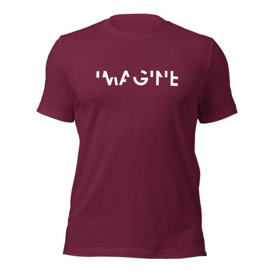 Maroon rotes Unisex T-Shirt mit weißem IMAGINE Schriftzug
