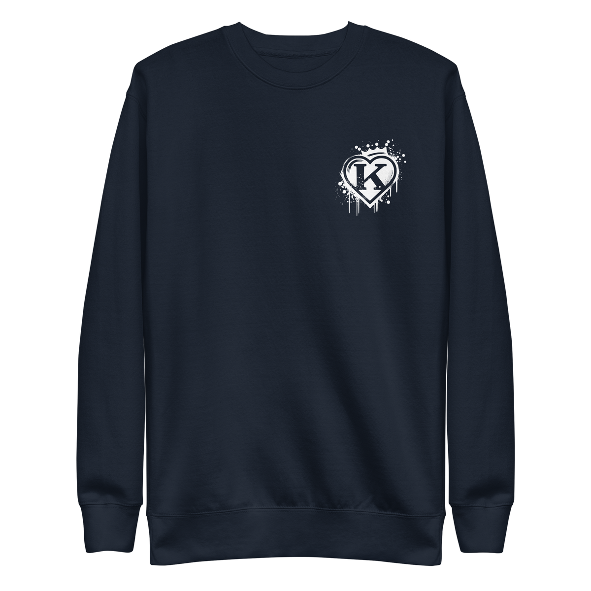 Navy Pullover mit weißem Graffitiherz mit Krone und K in der Mitte