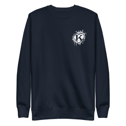 Navy Pullover mit weißem Graffitiherz mit Krone und K in der Mitte
