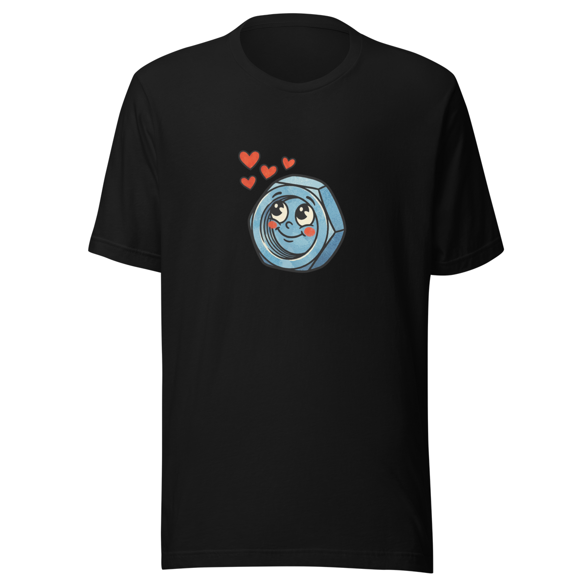 Schwarzes Partnerlook T-Shirt mit verliebter Werkzeug Mutter und Herzchen