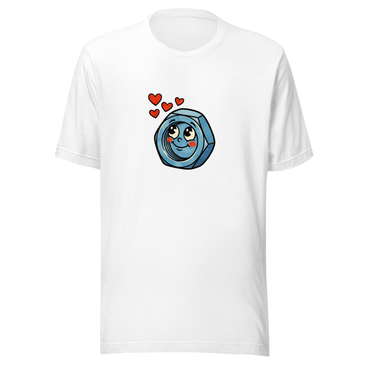 Weißes Partnerlook T-Shirt mit verliebter Werkzeug Mutter und Herzchen