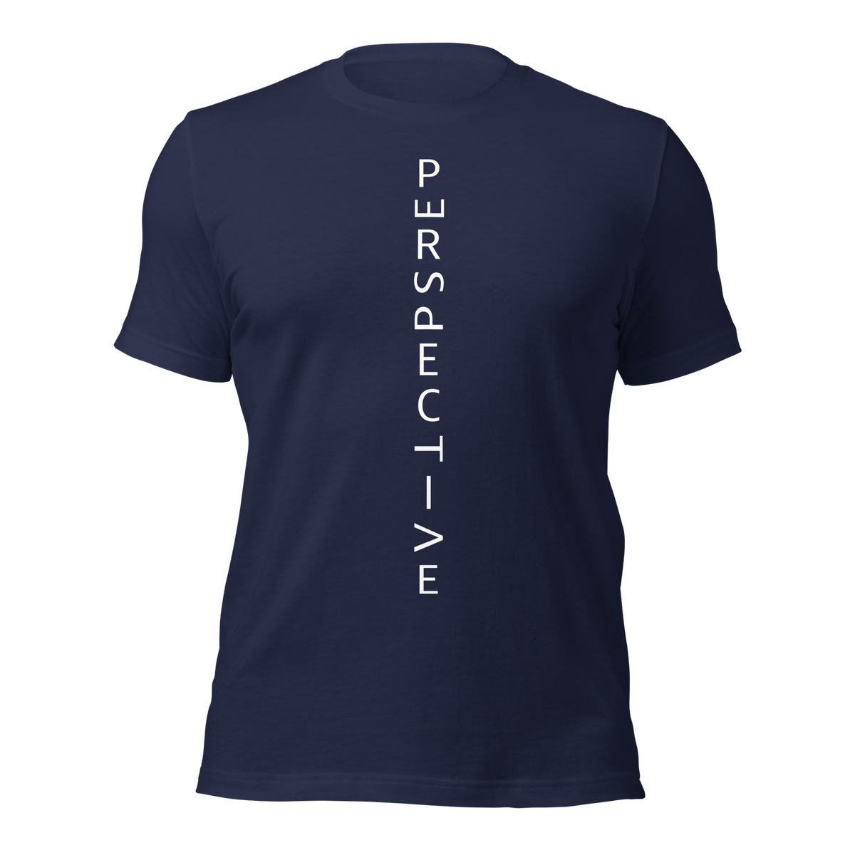Navy Unisex T-Shirt mit minimalistischem Perspective Print mit verdrehten Buchstaben